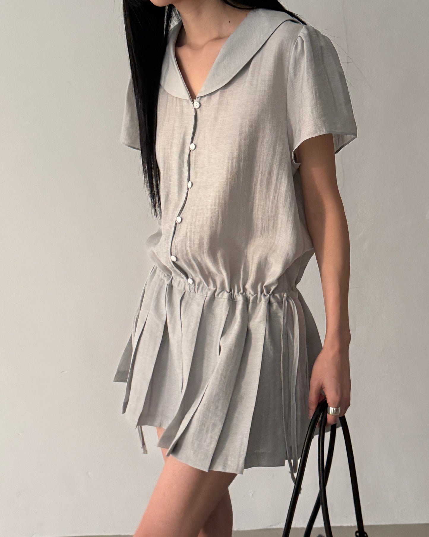 Pleated Sailor Collar Mini Dress