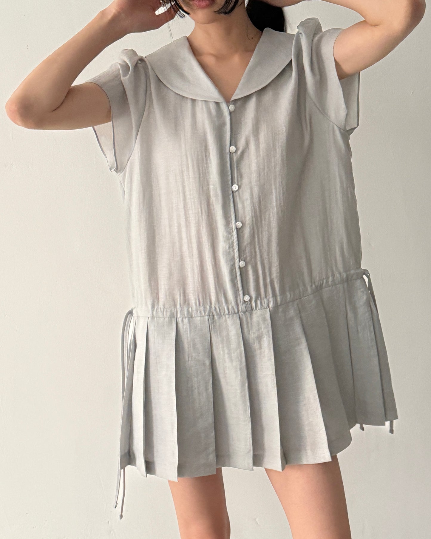 Pleated Sailor Collar Mini Dress