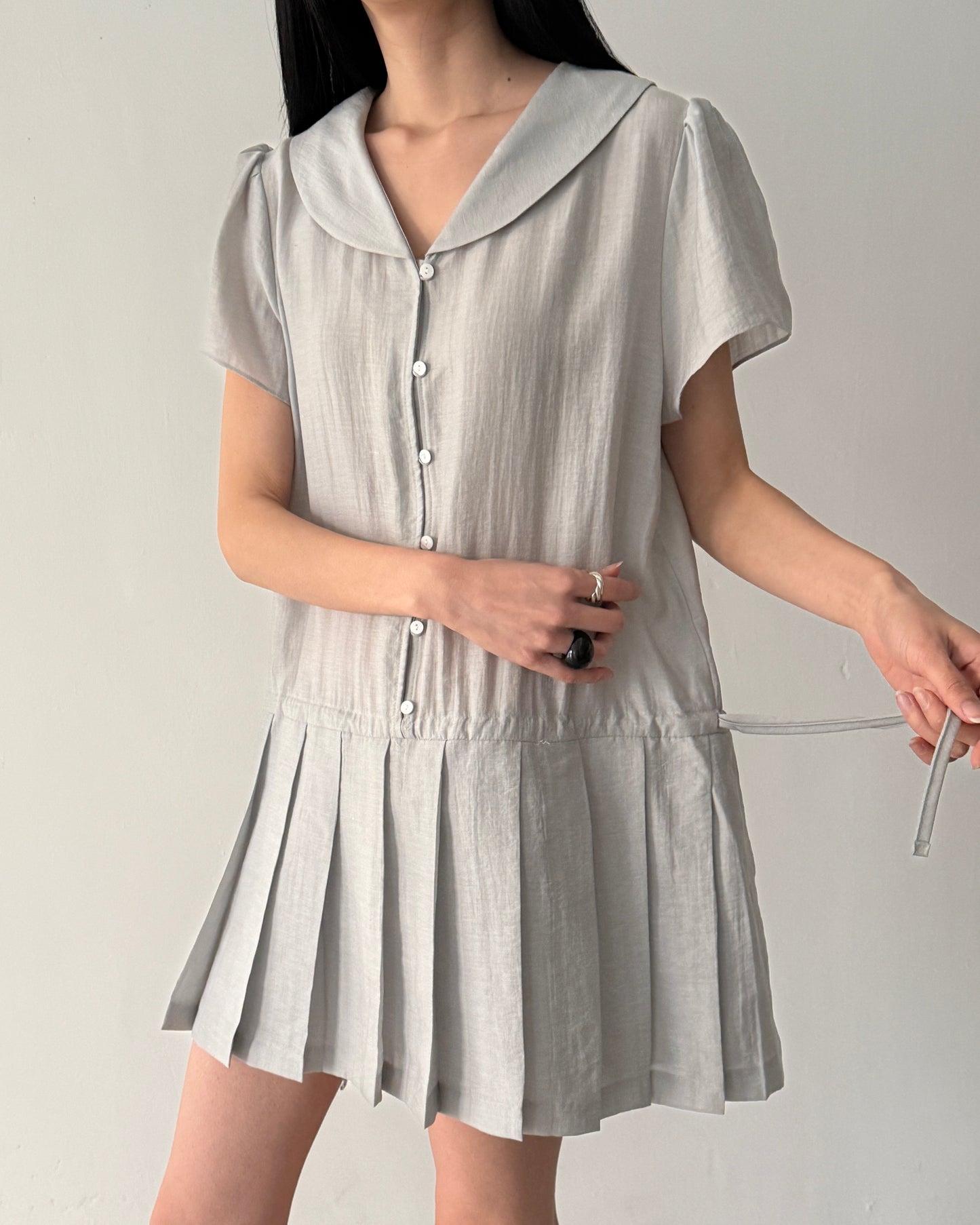 Pleated Sailor Collar Mini Dress
