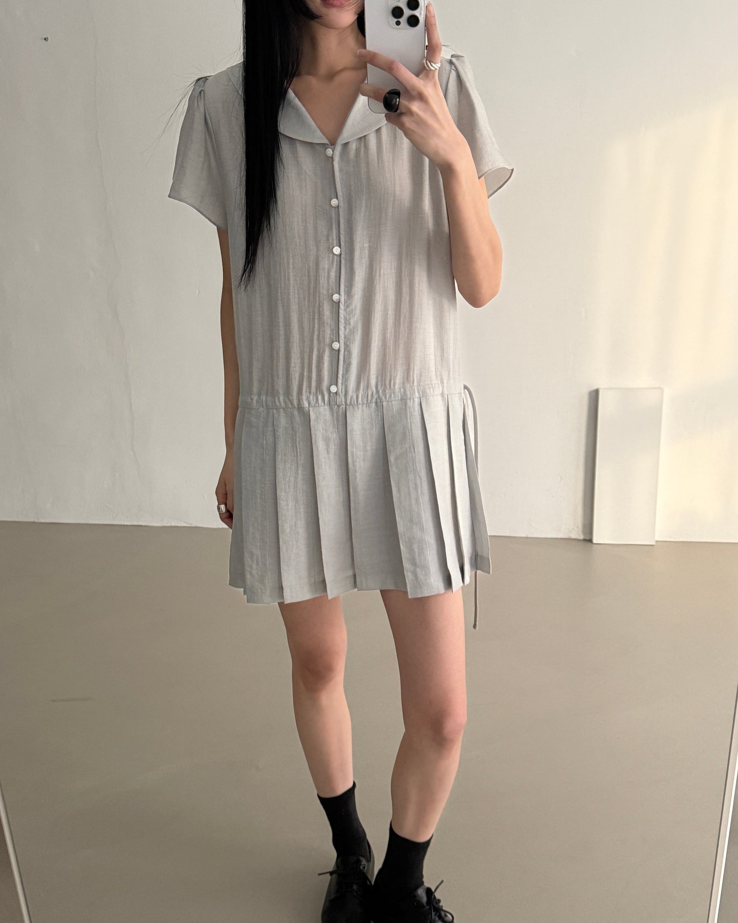 Pleated Sailor Collar Mini Dress