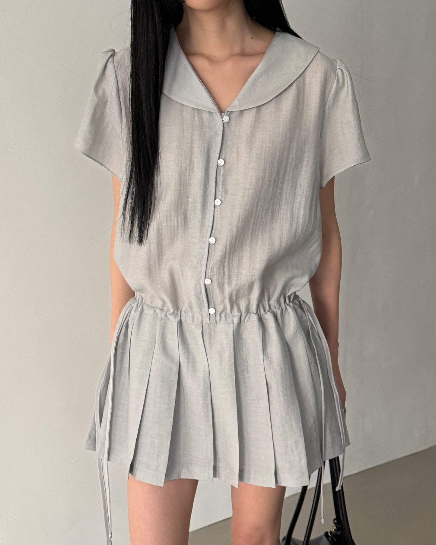 Pleated Sailor Collar Mini Dress