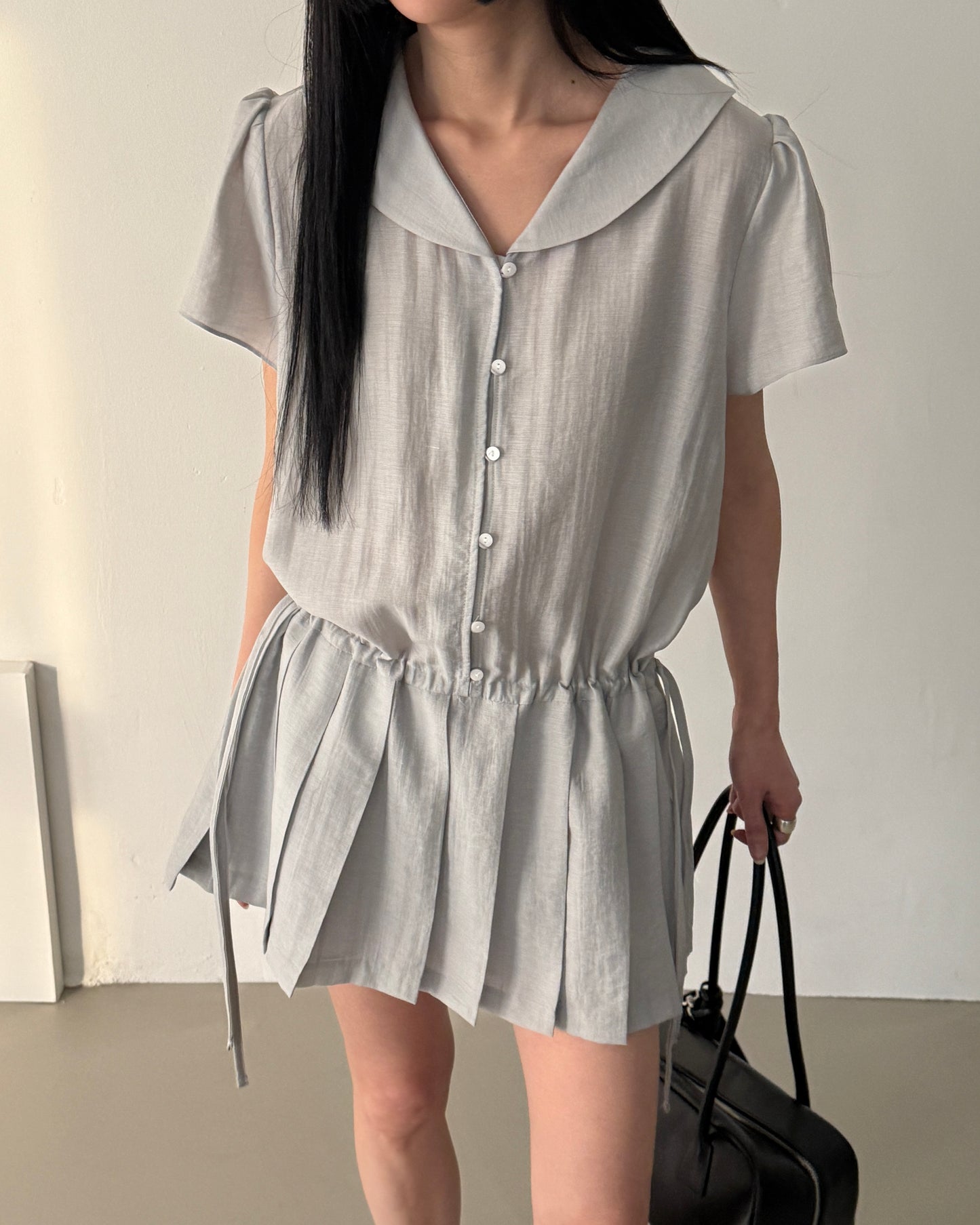 Pleated Sailor Collar Mini Dress