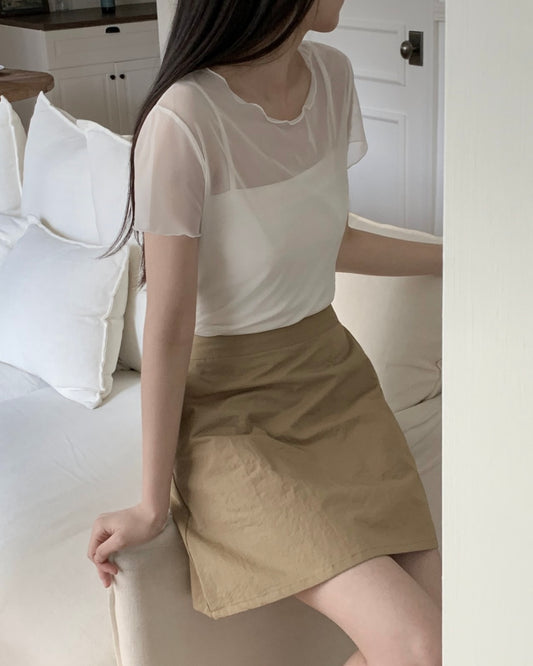 Sheer Mesh Overlay Camisole Top