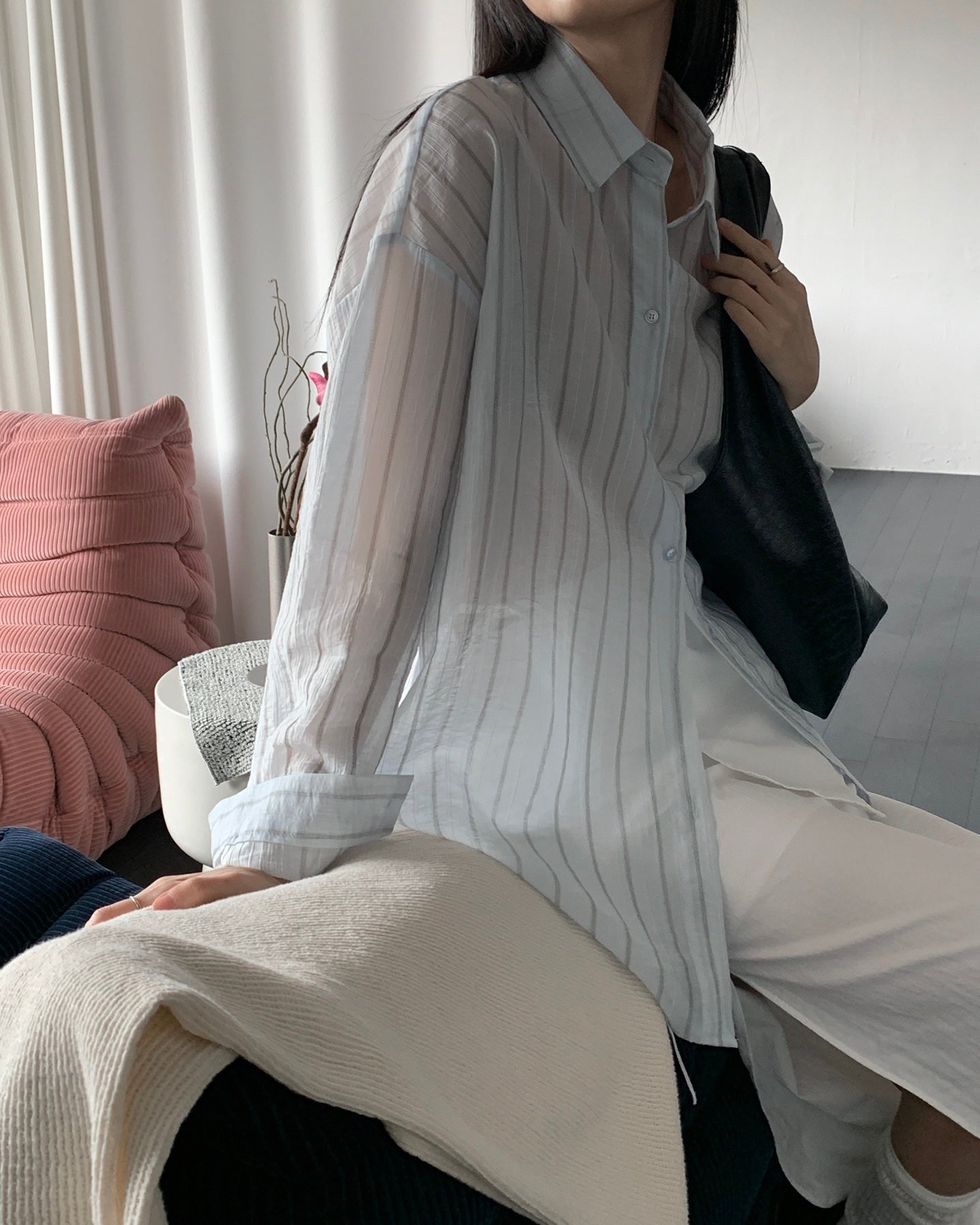Sheer Striped Oversized Shirt