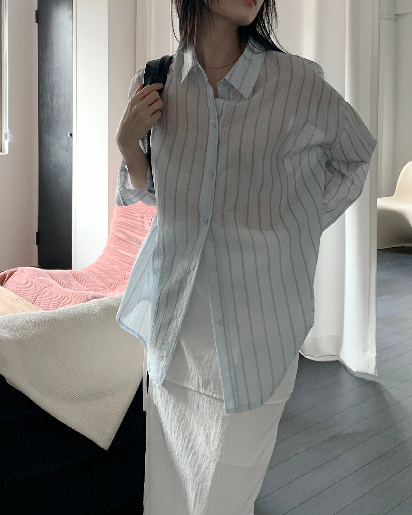 Sheer Striped Oversized Shirt