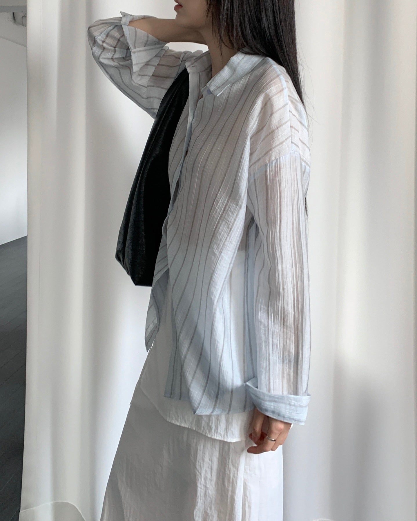 Sheer Striped Oversized Shirt