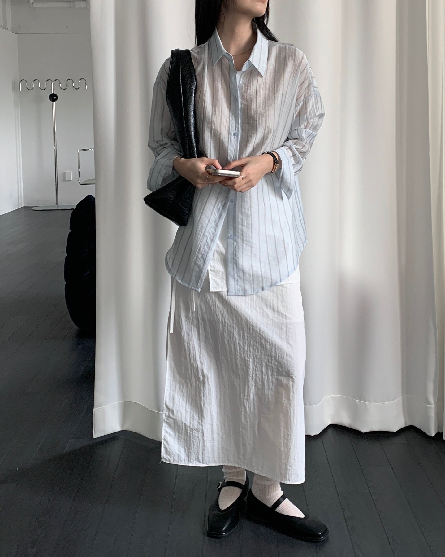 Sheer Striped Oversized Shirt