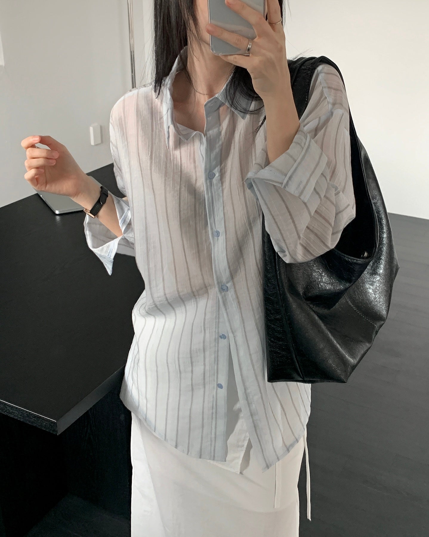 Sheer Striped Oversized Shirt