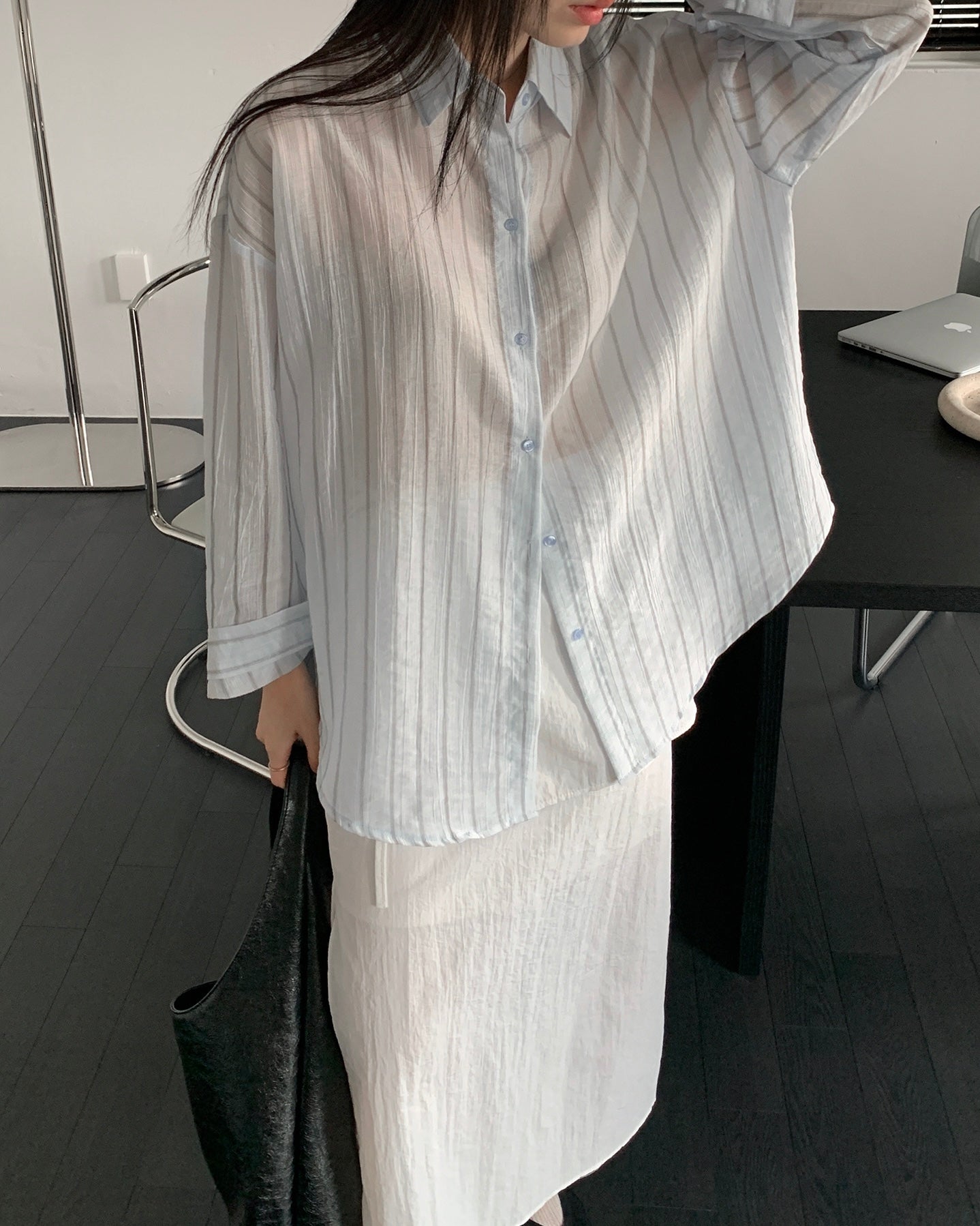 Sheer Striped Oversized Shirt