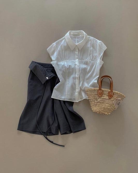 Button-Front Crinkled Blouse