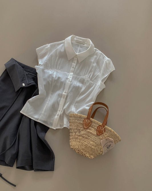 Button-Front Crinkled Blouse