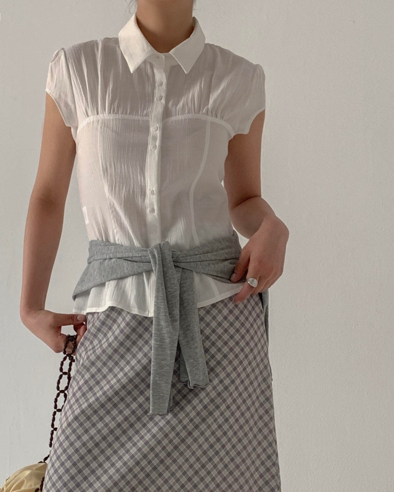 Button-Front Crinkled Blouse