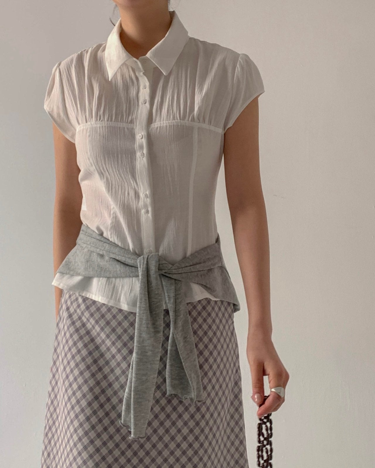 Button-Front Crinkled Blouse