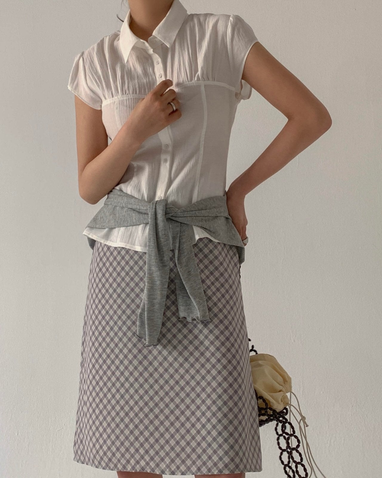 Button-Front Crinkled Blouse