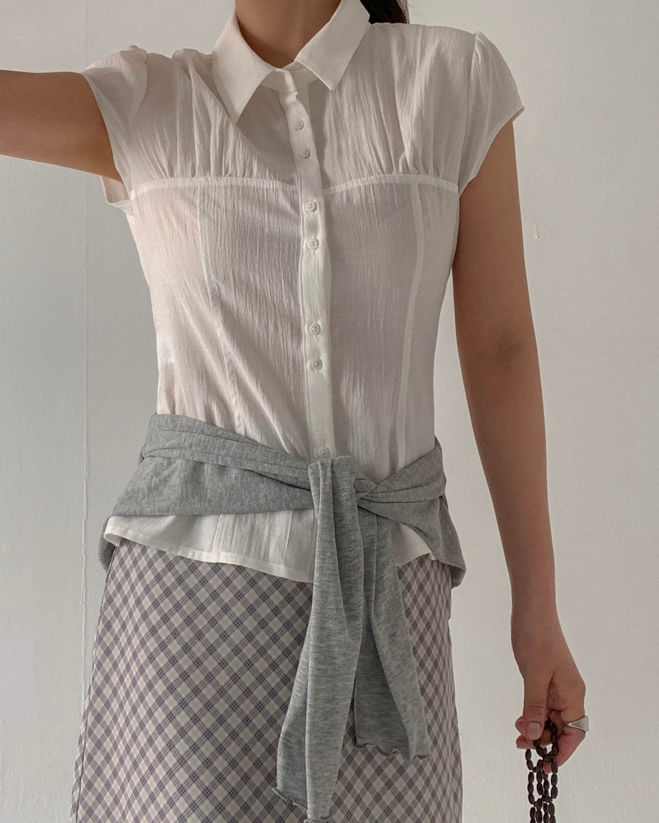 Button-Front Crinkled Blouse