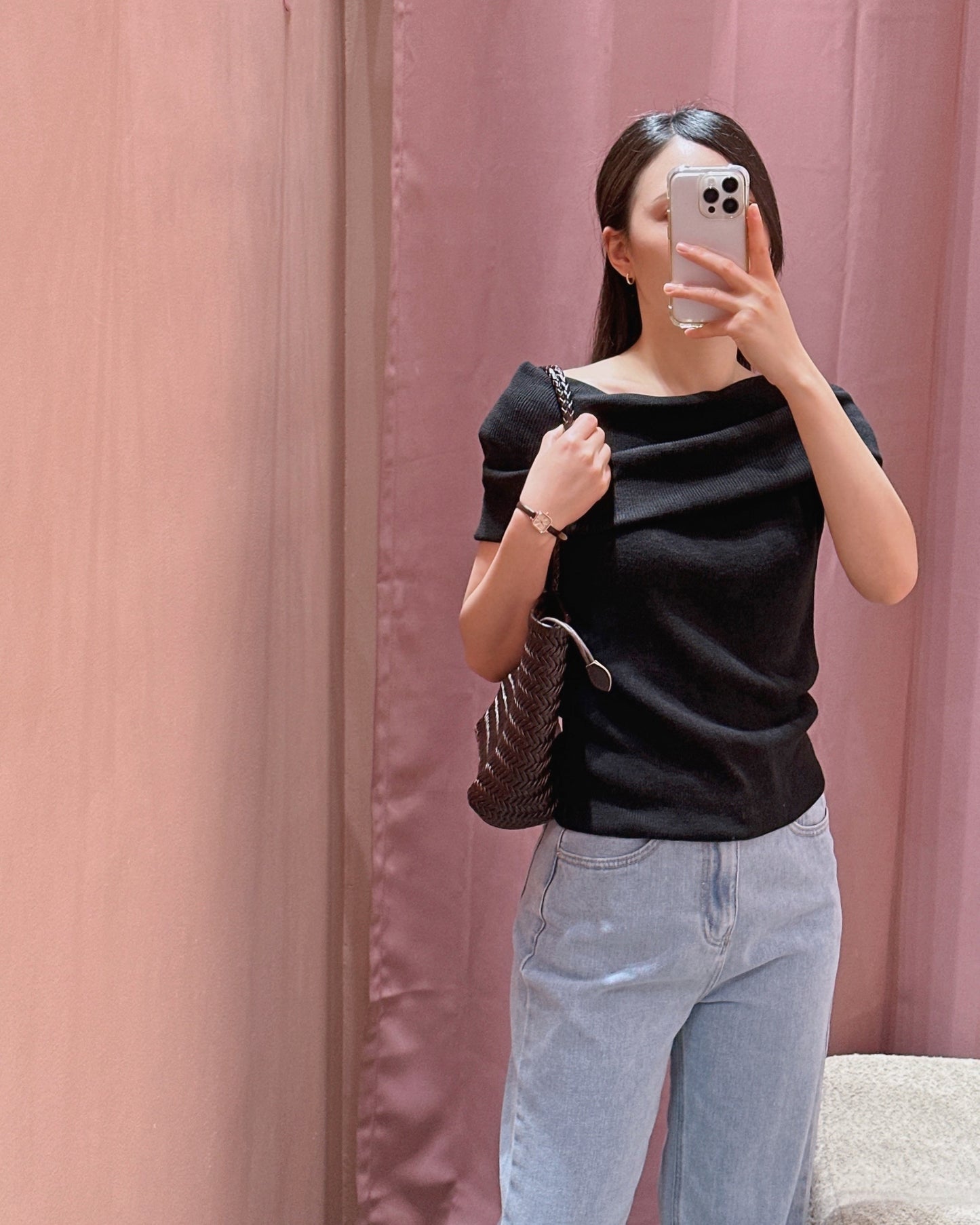 Draped Off-Shoulder Knit Top