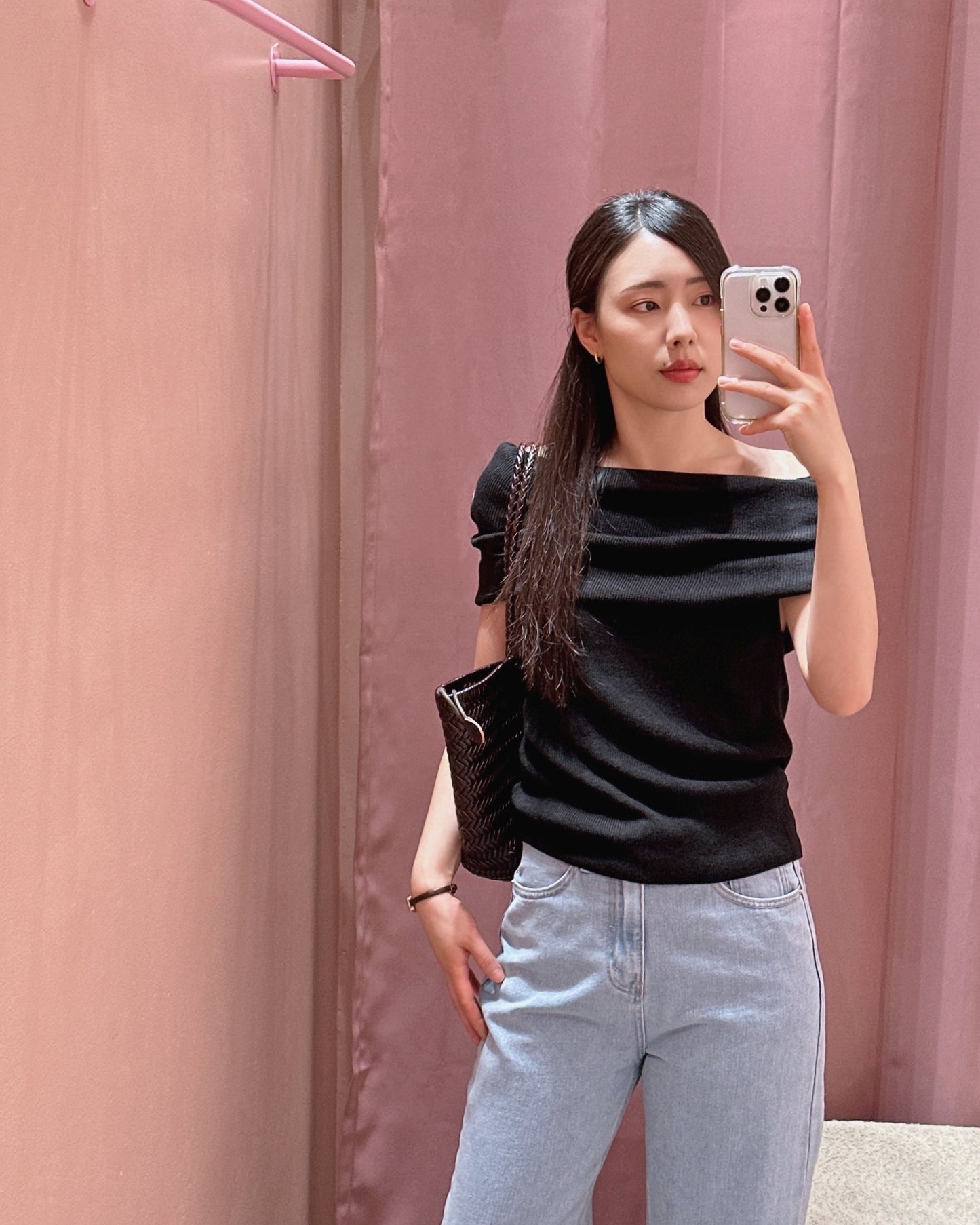 Draped Off-Shoulder Knit Top