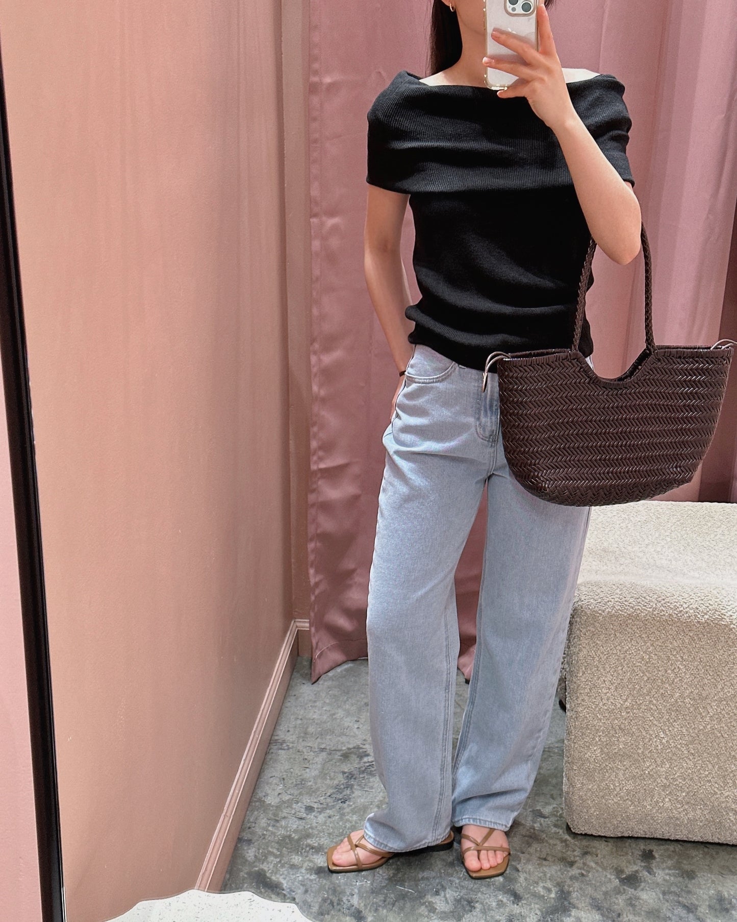 Draped Off-Shoulder Knit Top