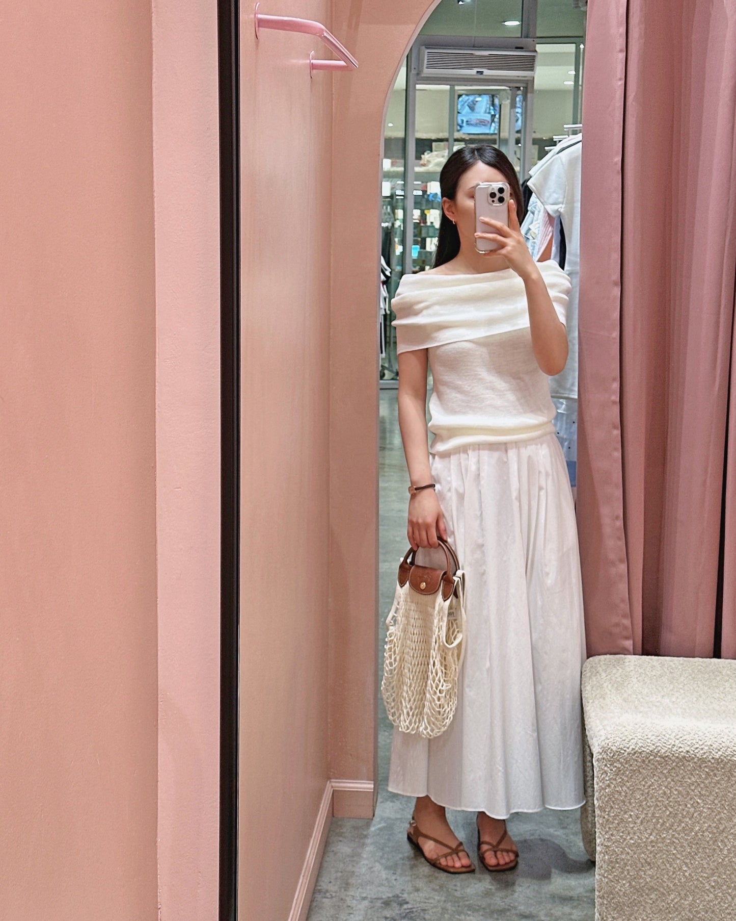 Draped Off-Shoulder Knit Top