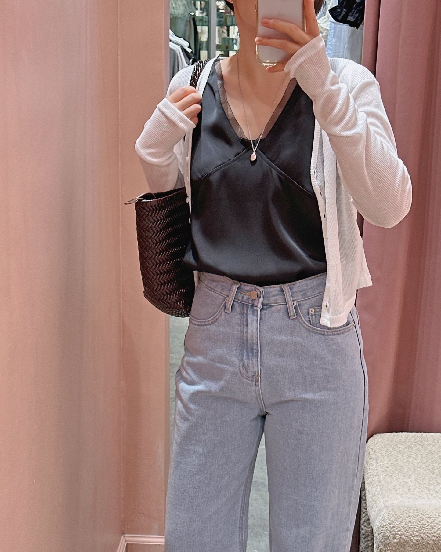 Sheer Trim Satin Top