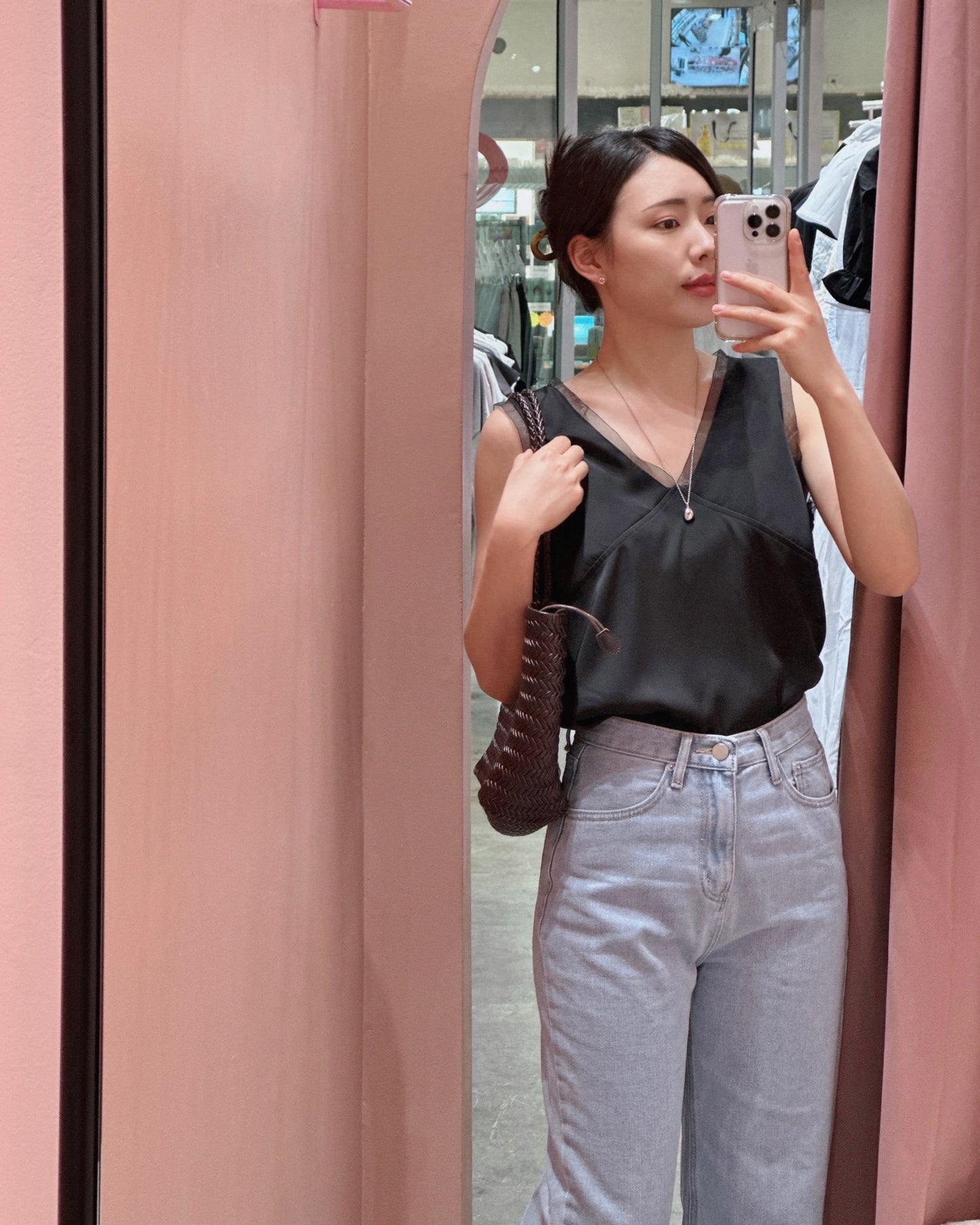 Sheer Trim Satin Top