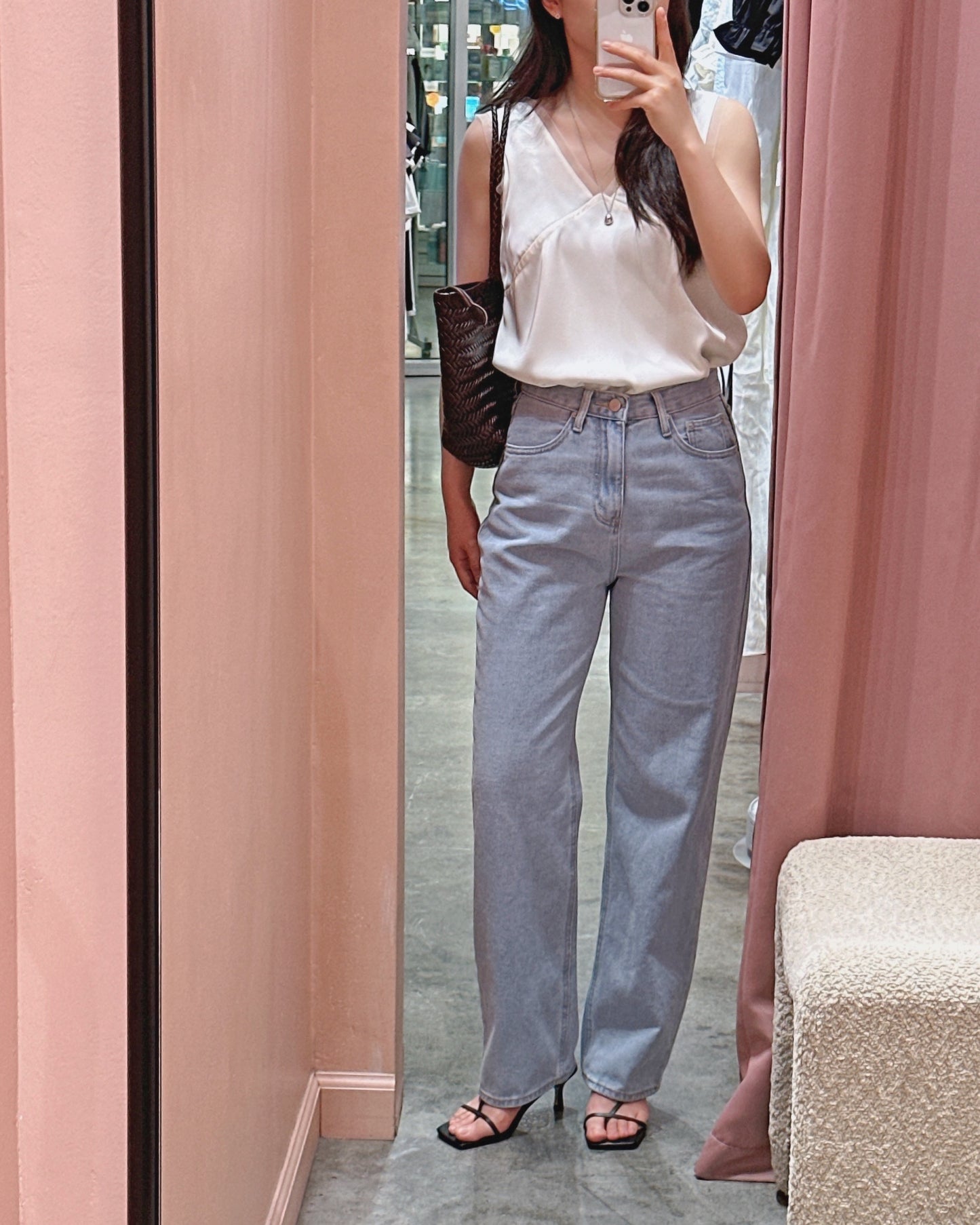 Sheer Trim Satin Top
