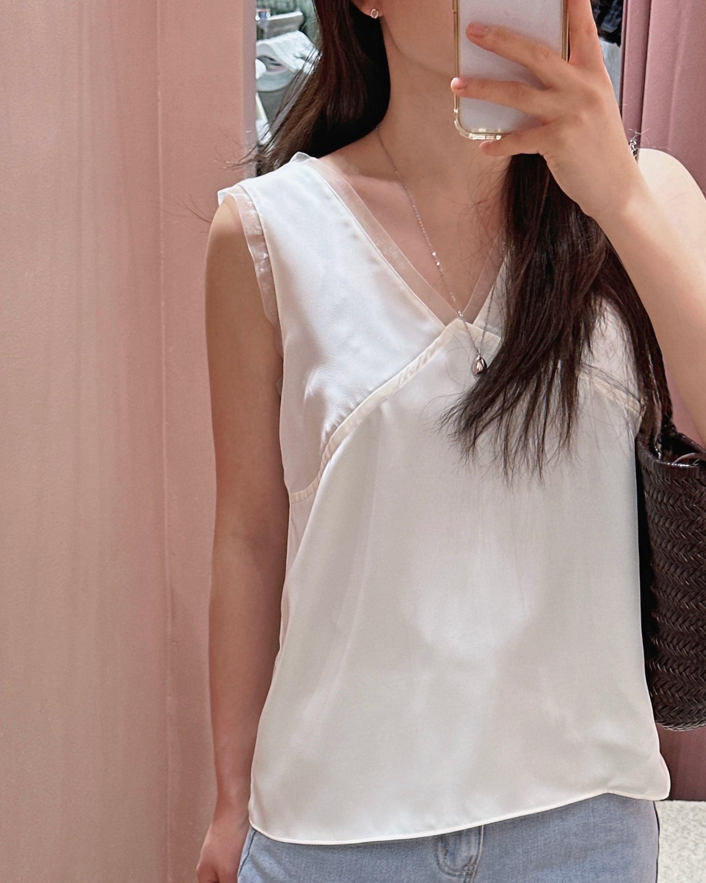 Sheer Trim Satin Top
