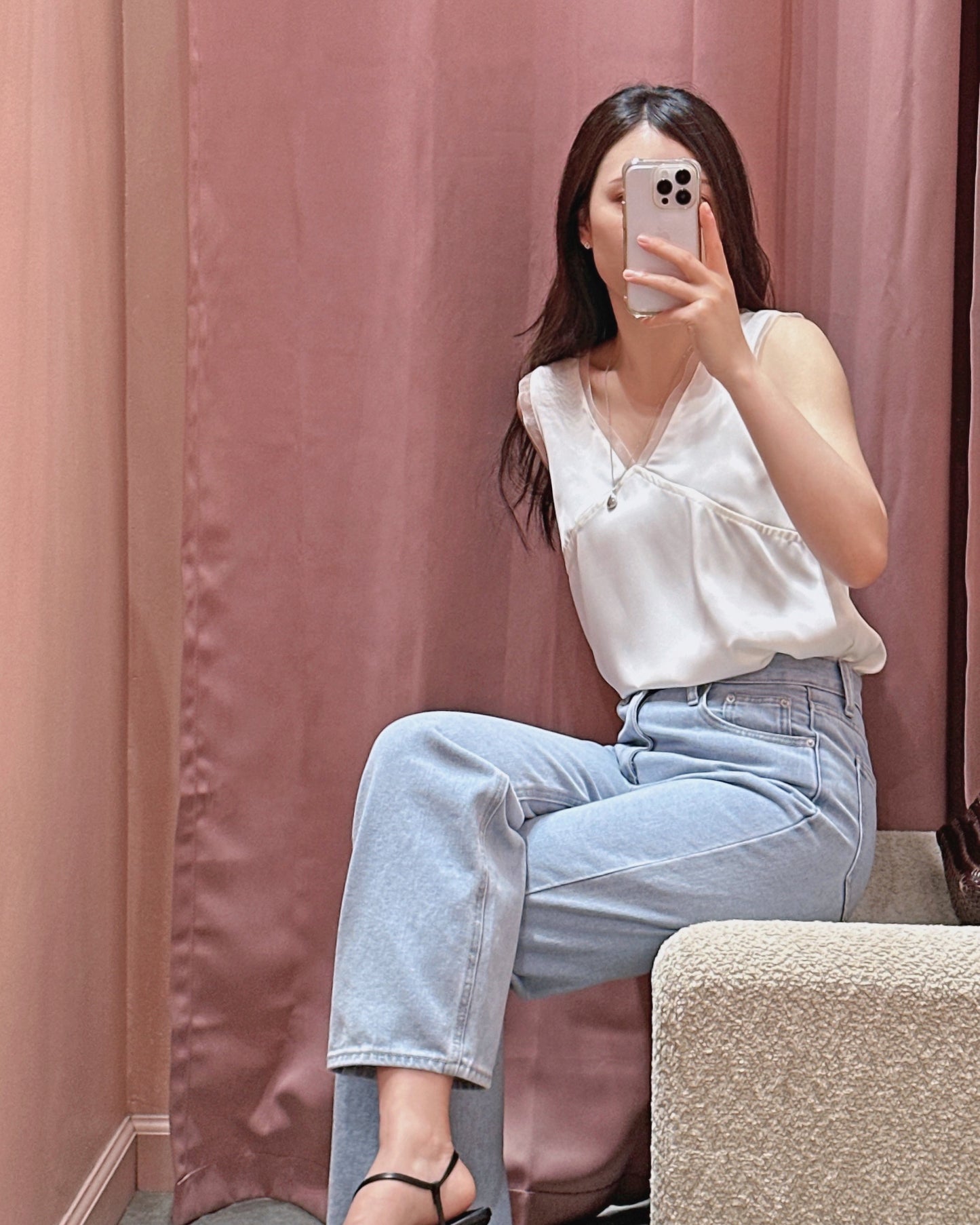 Sheer Trim Satin Top