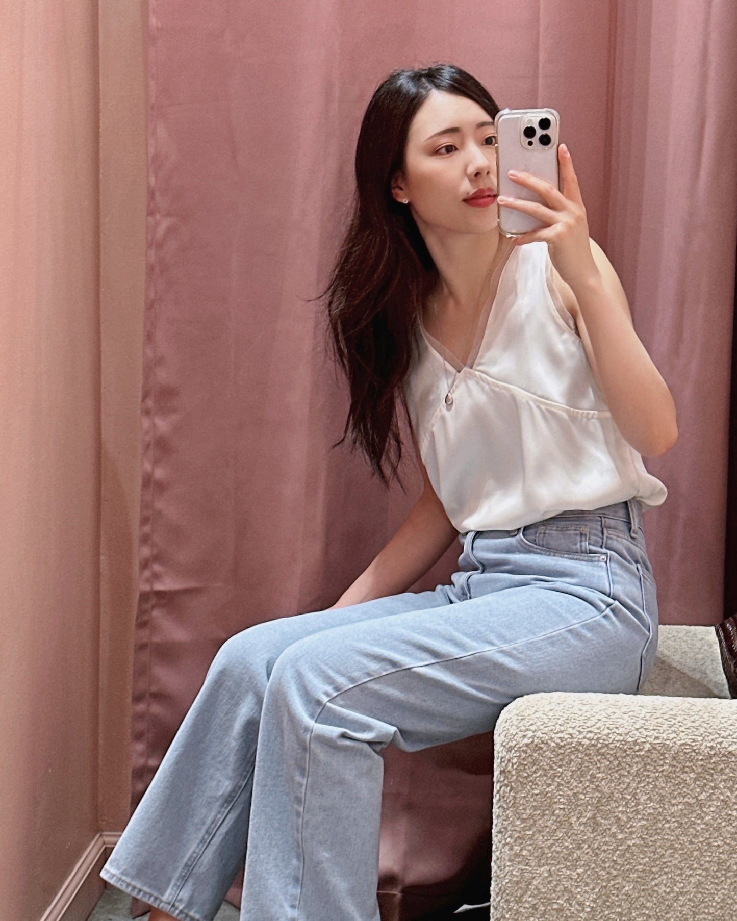 Sheer Trim Satin Top