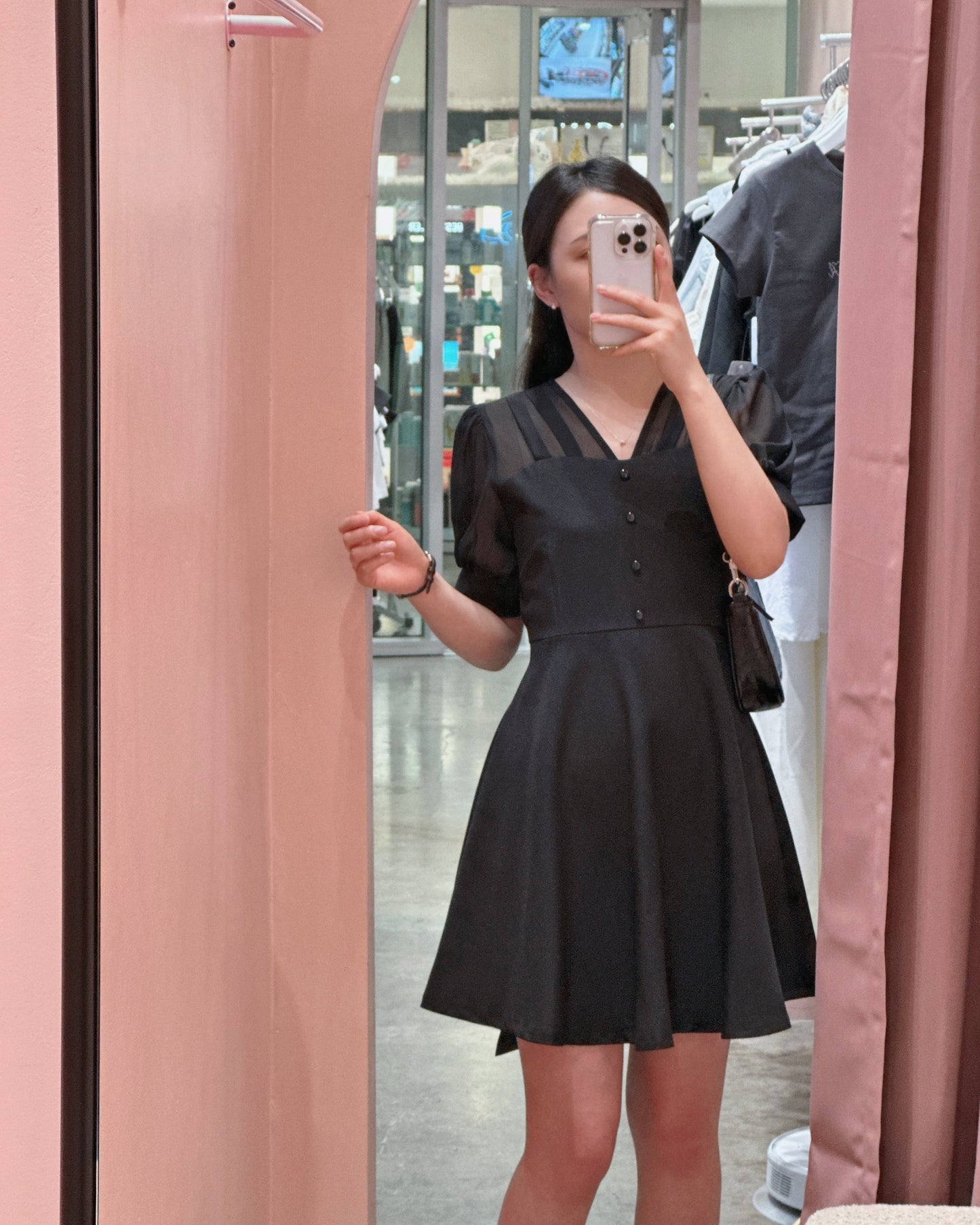 Sheer Puff Sleeve Mini Dress