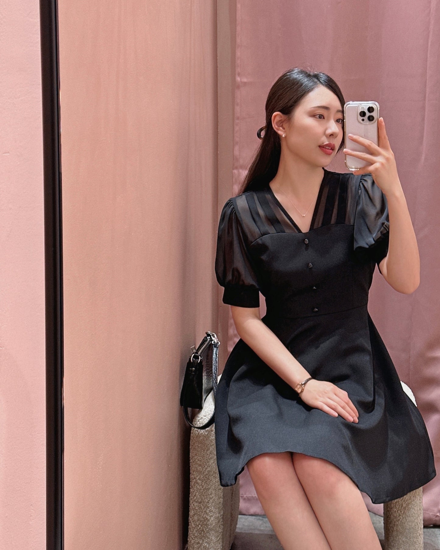 Sheer Puff Sleeve Mini Dress