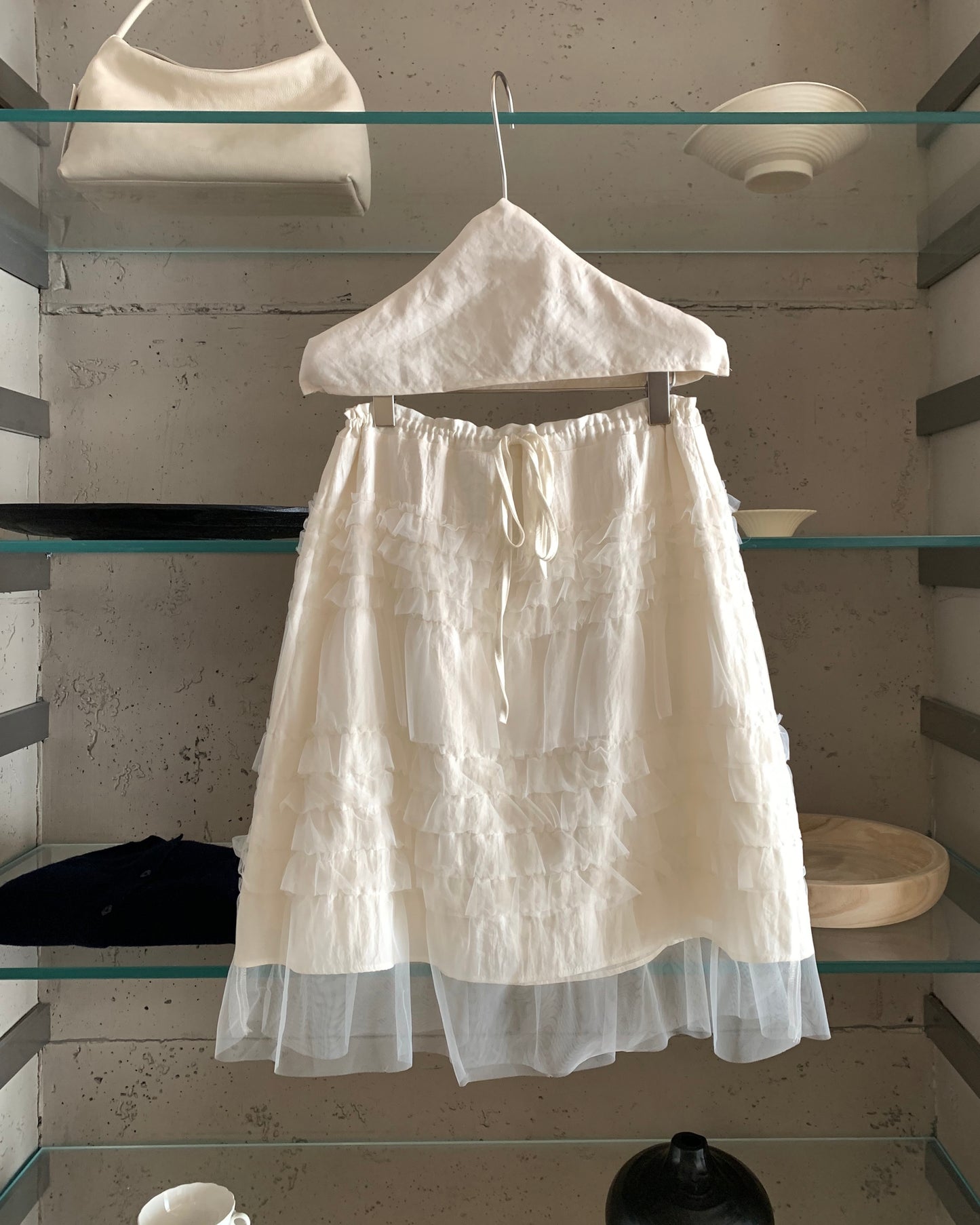 Tiered Mesh Midi Skirt