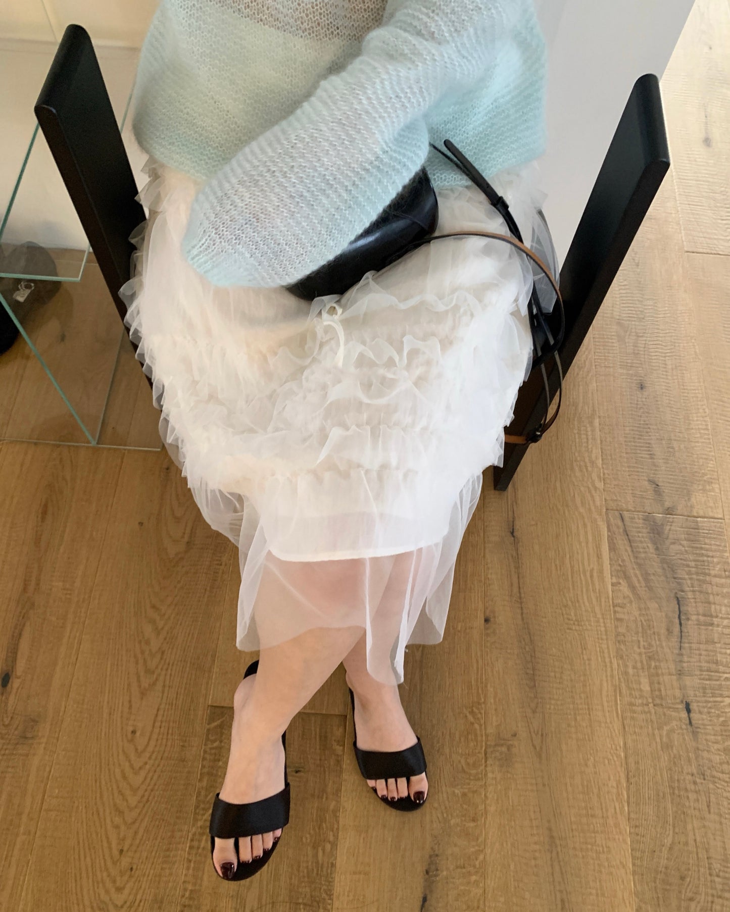 Tiered Mesh Midi Skirt