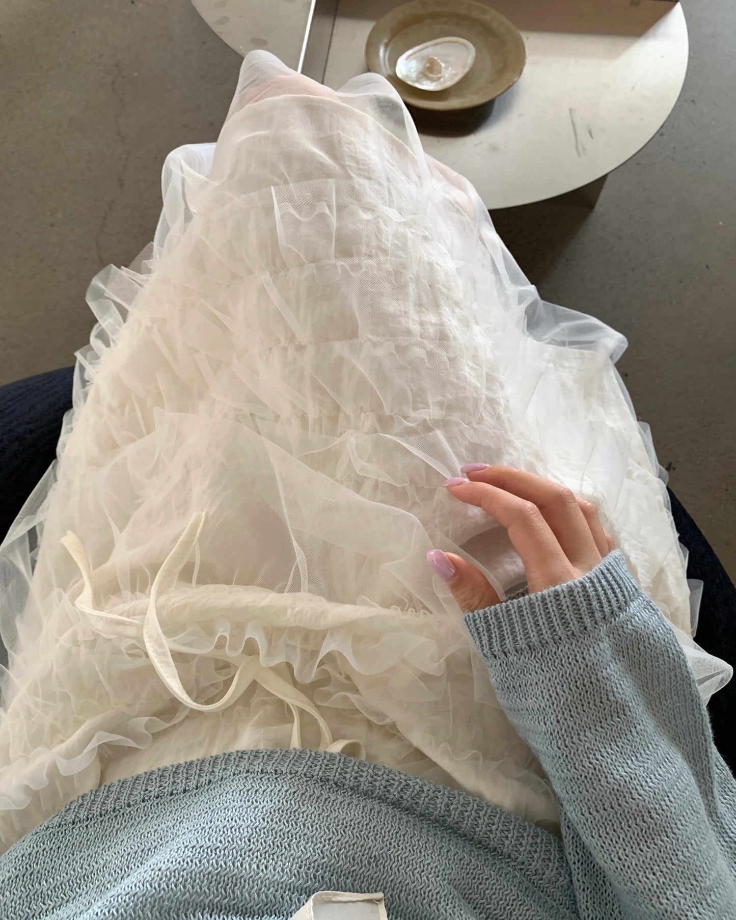 Tiered Mesh Midi Skirt