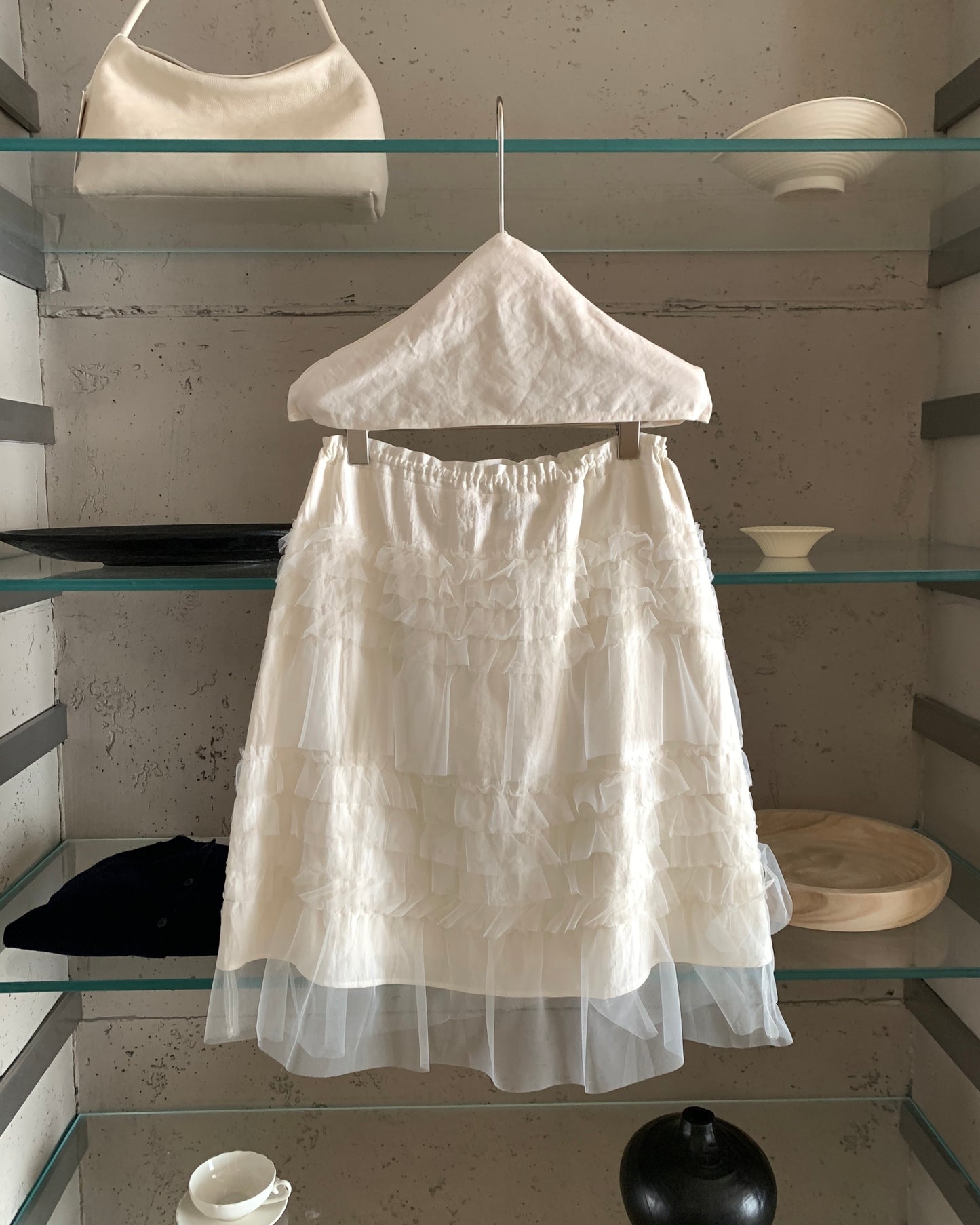 Tiered Mesh Midi Skirt