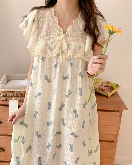 Blue Bunny Ruffle Nightgown