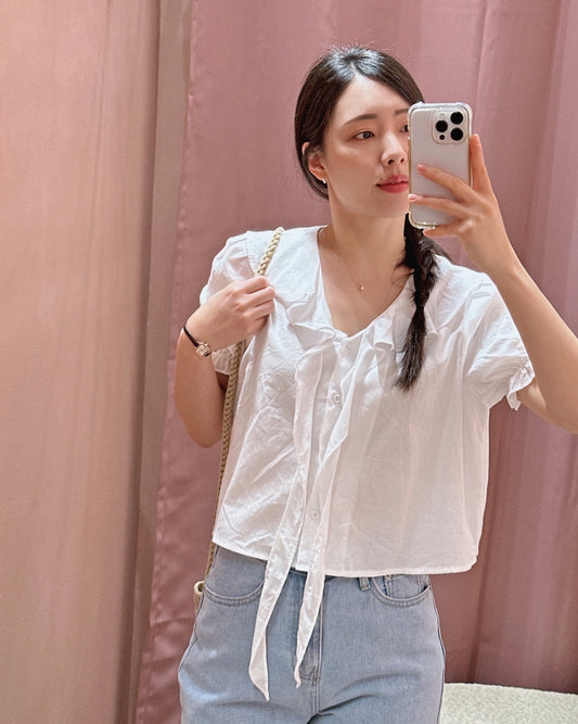Ruffle Collar Tie Blouse