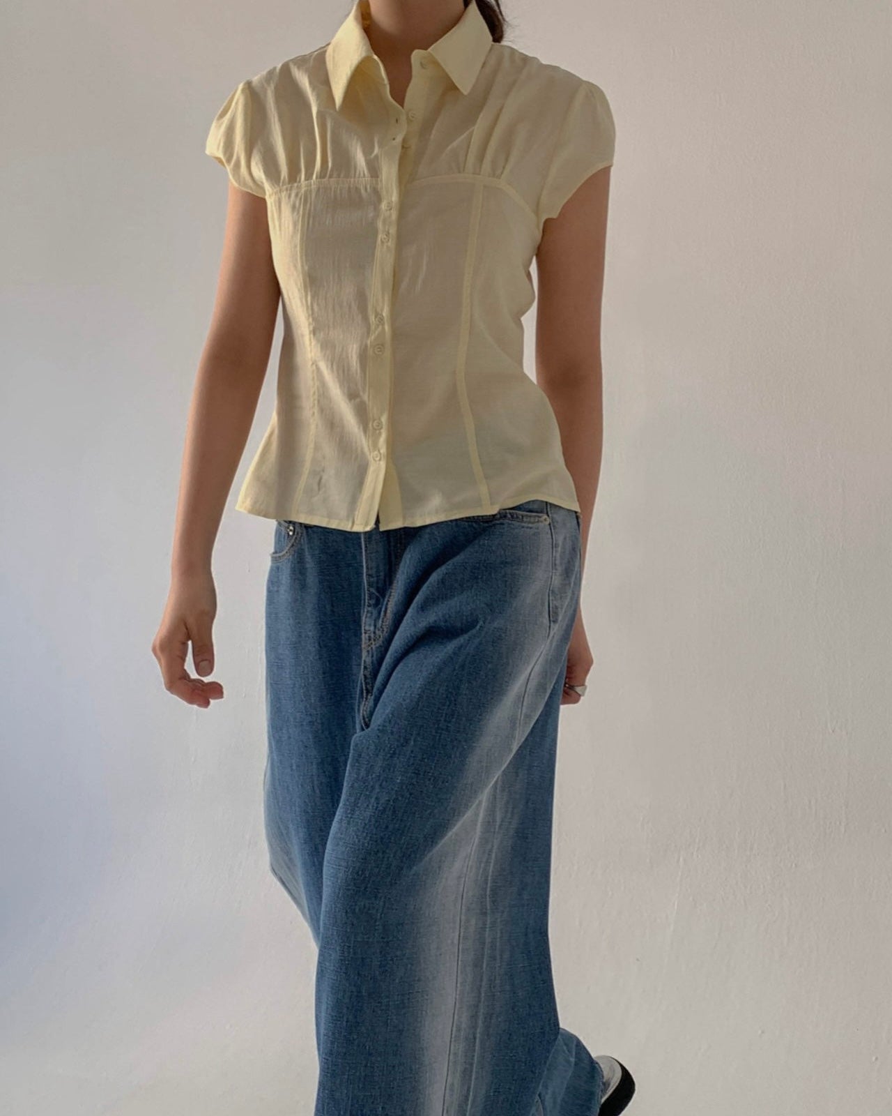 Button-Front Crinkled Blouse