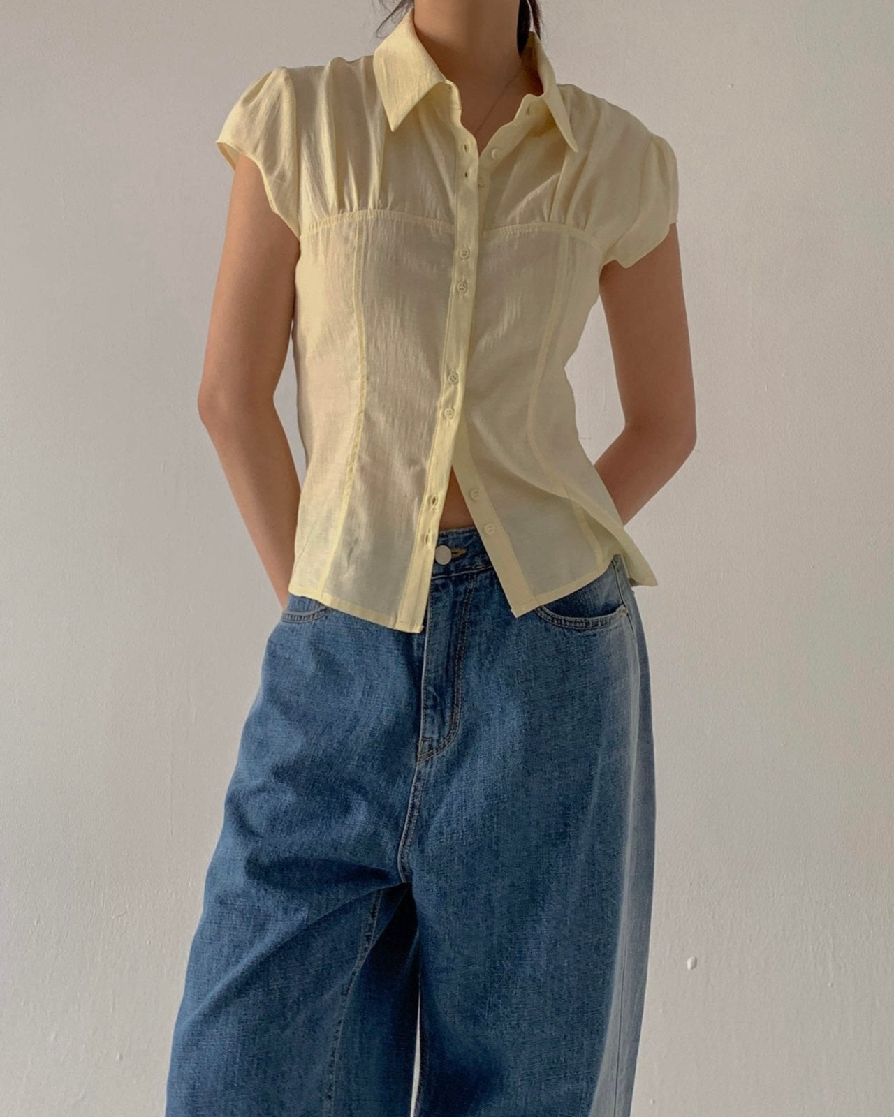 Button-Front Crinkled Blouse