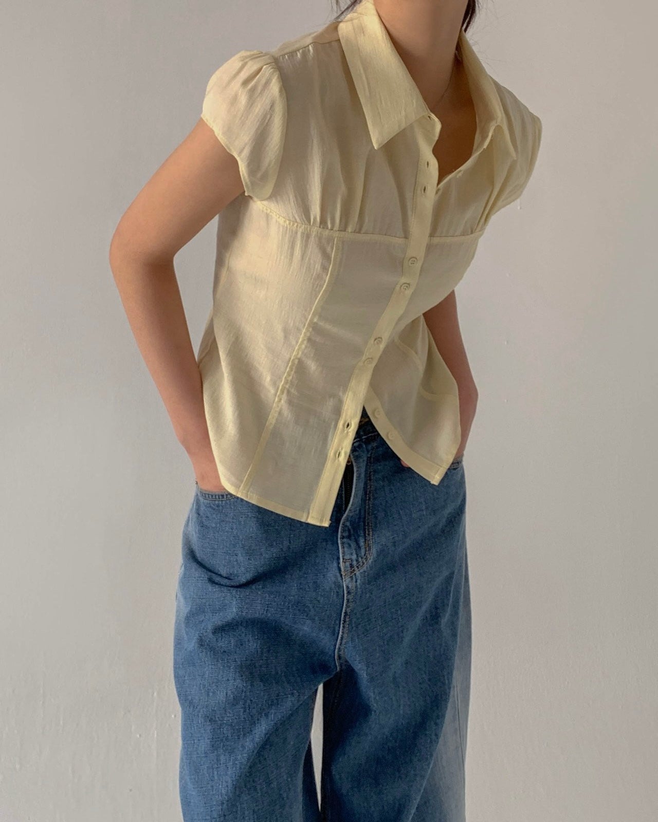 Button-Front Crinkled Blouse
