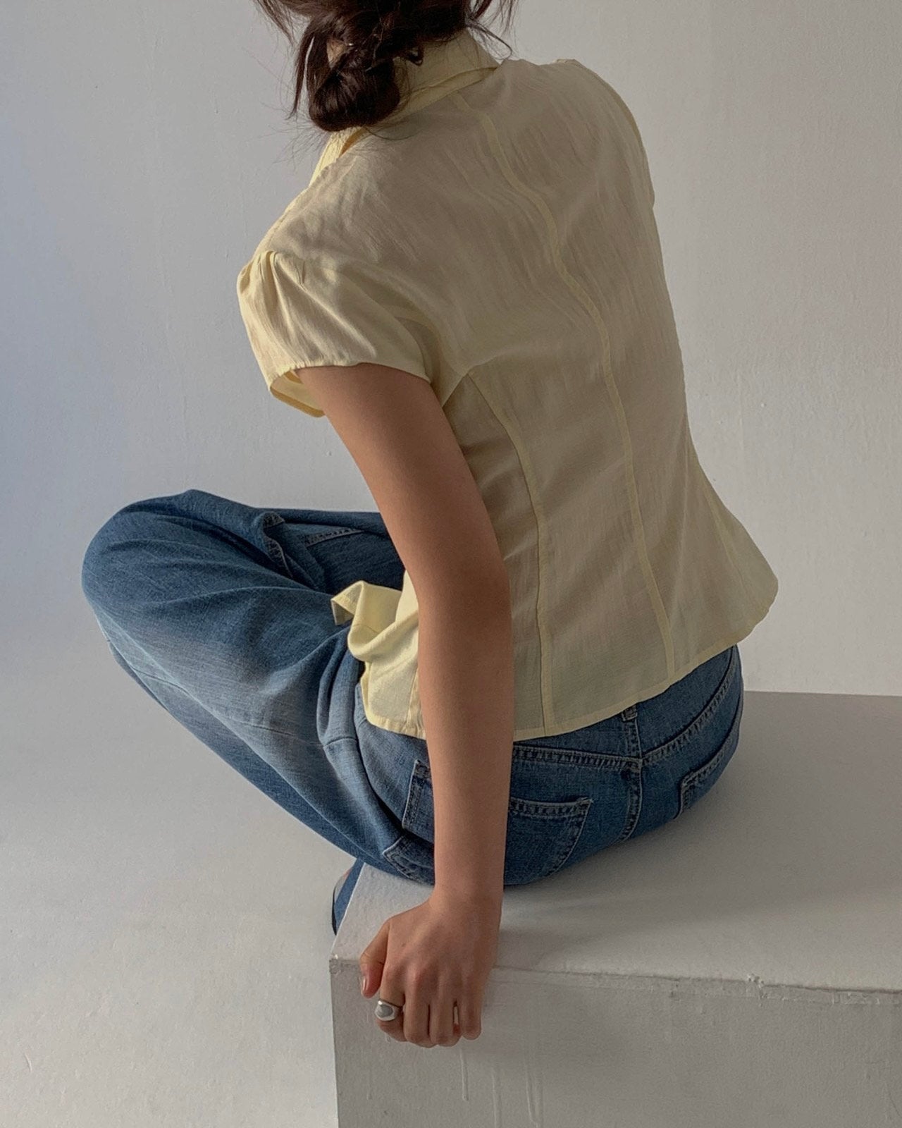 Button-Front Crinkled Blouse