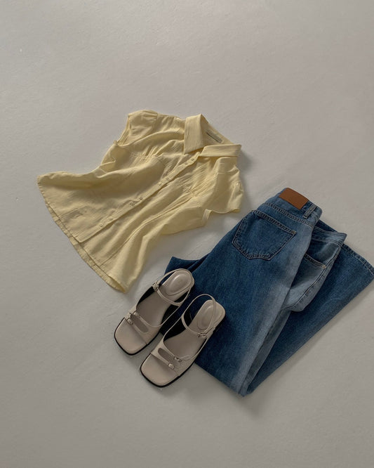 Button-Front Crinkled Blouse