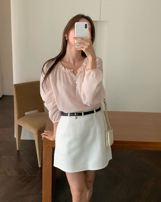 Sheer Frill Neck Blouse