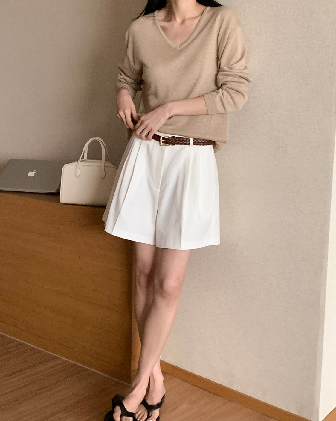 Pleated Cotton Shorts