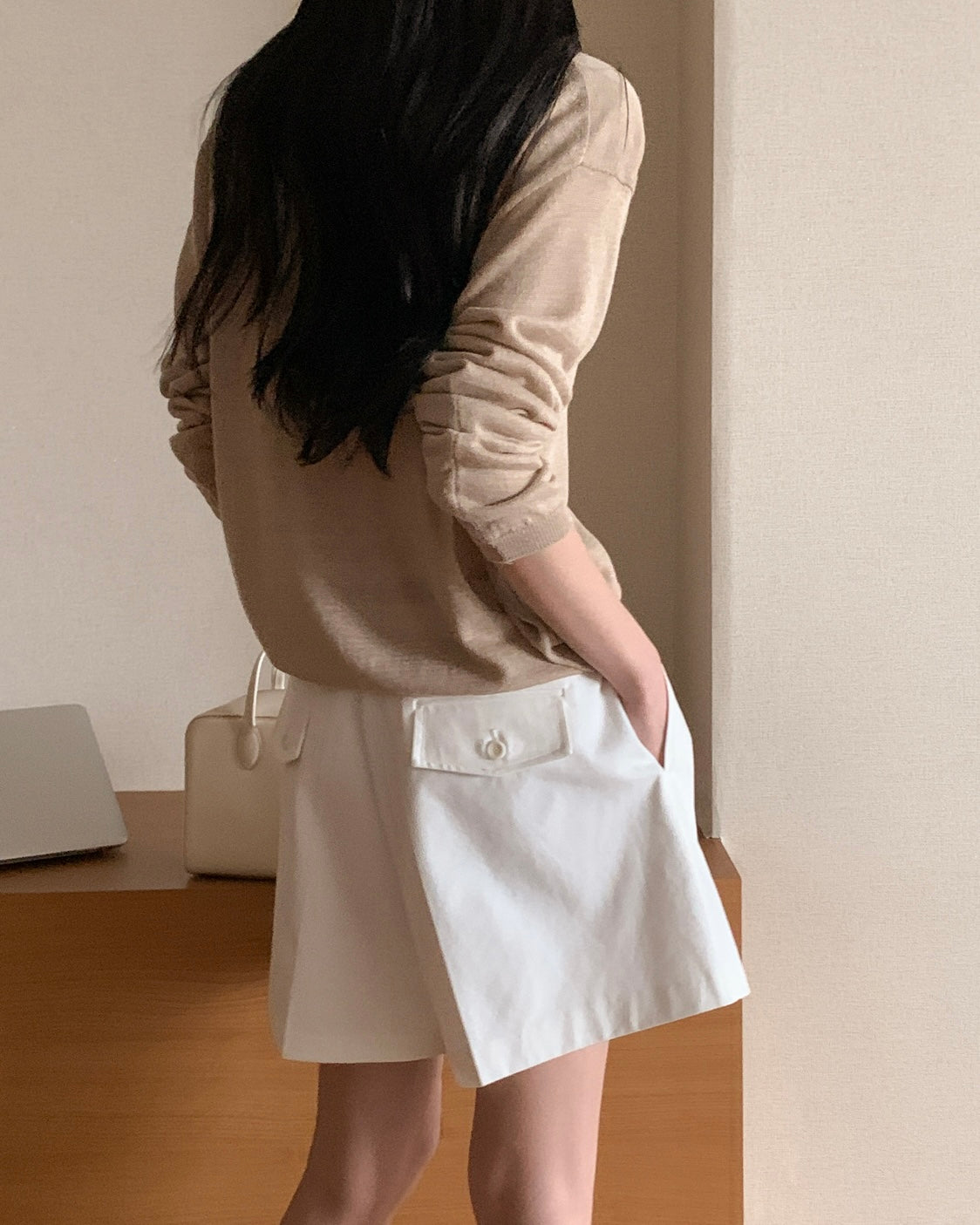 Pleated Cotton Shorts