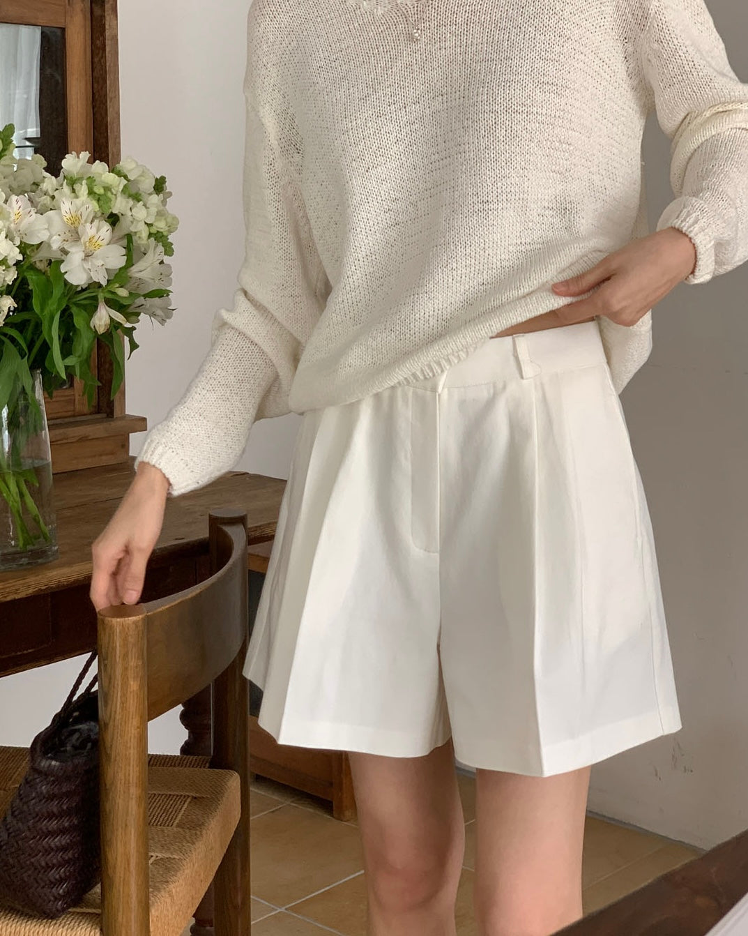 Pleated Cotton Shorts