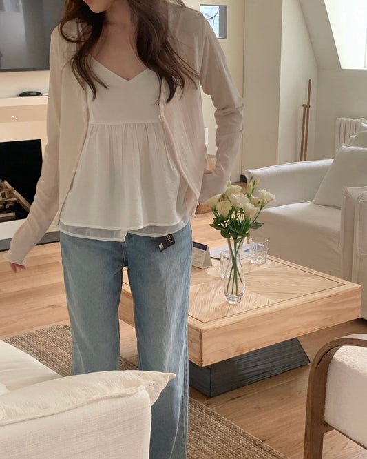 2-Button Ribbed Open Cardigan