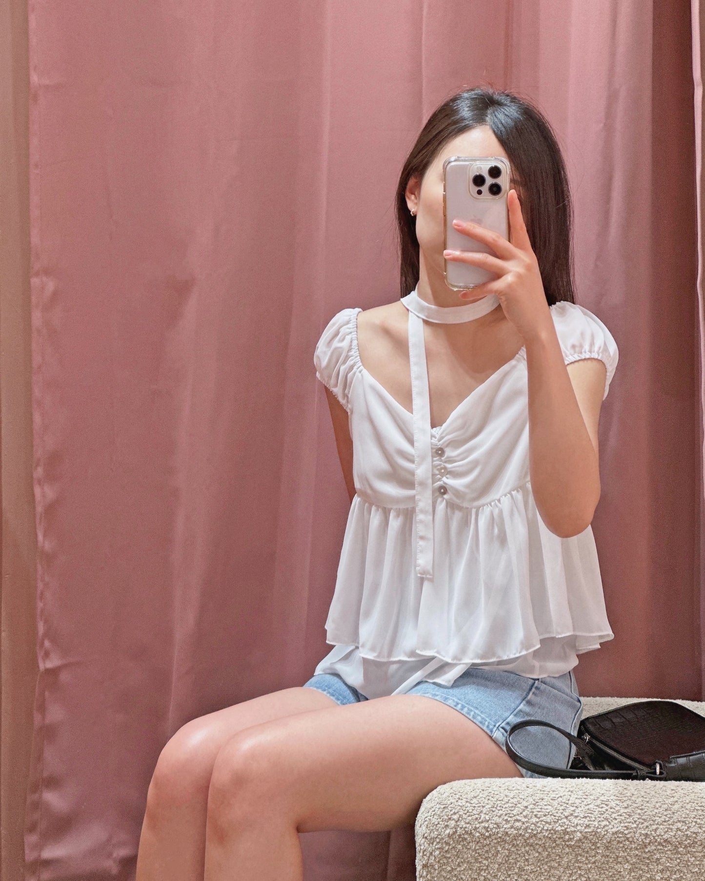 Chiffon Tie-Neck Blouse Set
