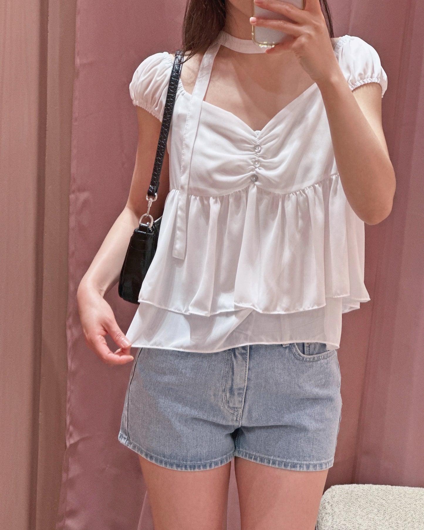 Chiffon Tie-Neck Blouse Set