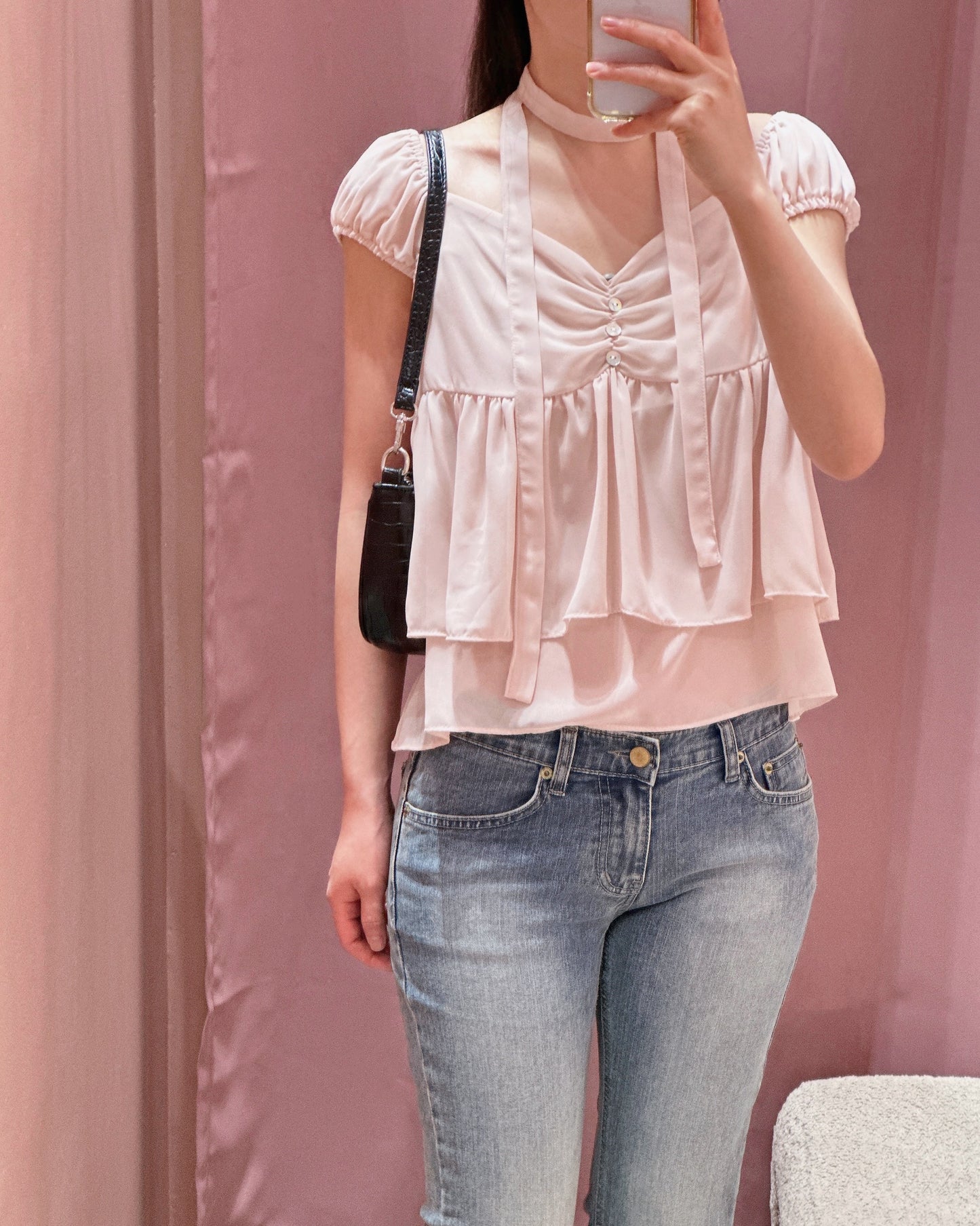 Chiffon Tie-Neck Blouse Set